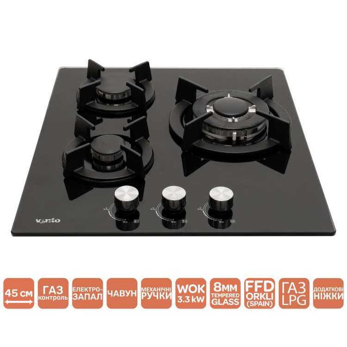 Газовые варочные поверхности на 3 конфорки Ventolux Eleyus