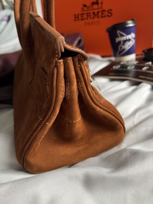 Сумка Hermes Birkin 30 замша | шоколадна, коричнева | срібна фурнітура