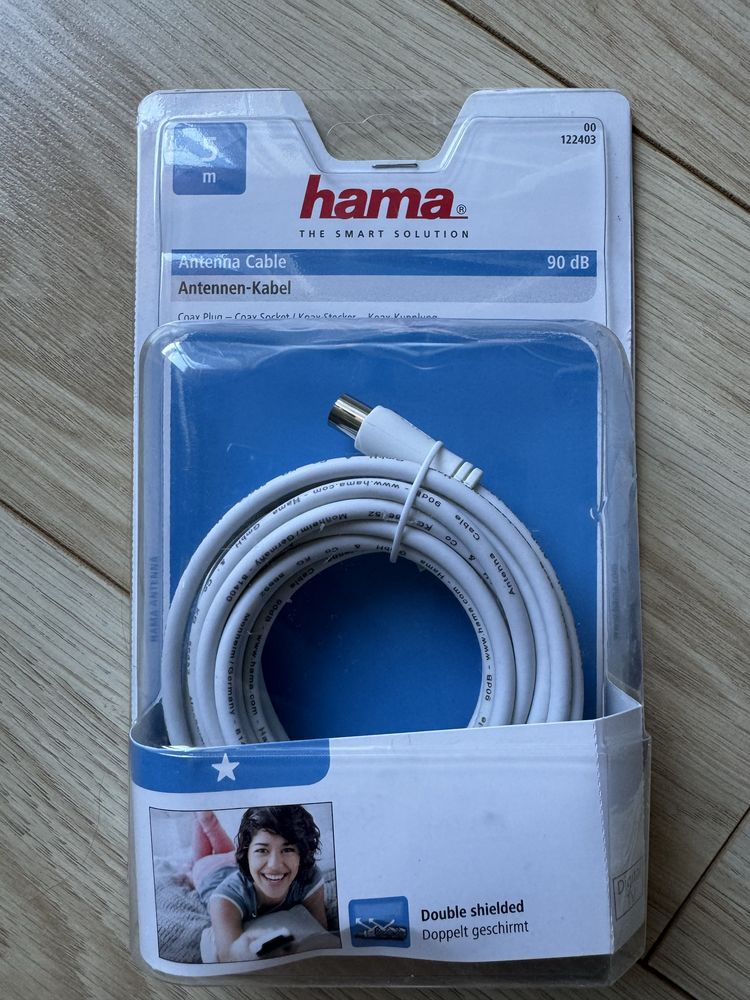 Kabel przewód antenowy telewizyjny tv Hama 5m