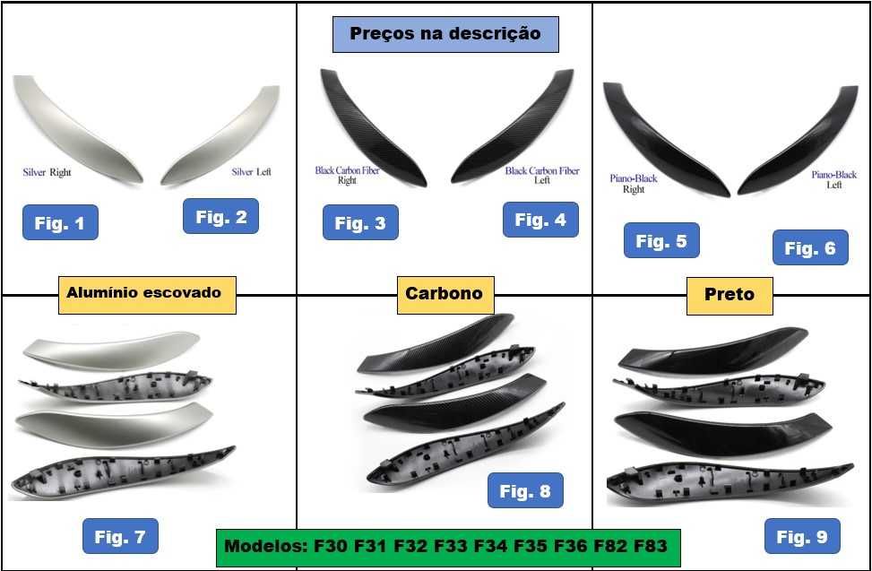 Puxador pega e guarnição carbono porta BMW F30–F31–F32–F33–F34-F35-F36