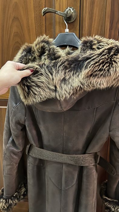 brązowy naturalny kożuch futro skóra 100% KĘPKA M/L