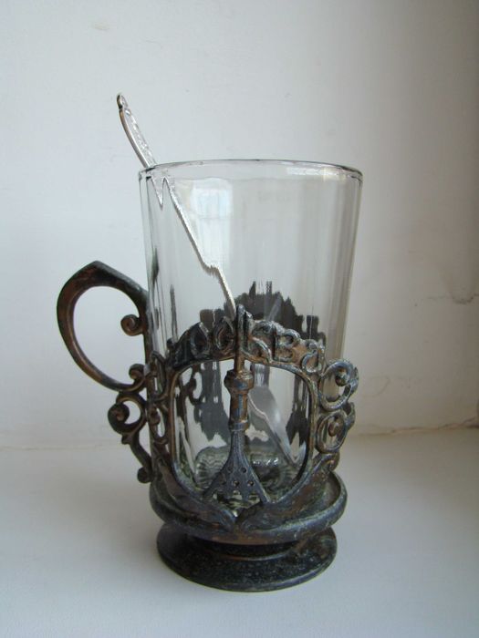 Подстаканник Богдан Хмельницкий и москва, стакан и ложка, МНЦ.