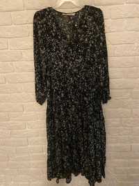 Sukienka Midi Maxi Zara Boho oversize kwiaty czarna rozmiar M 38