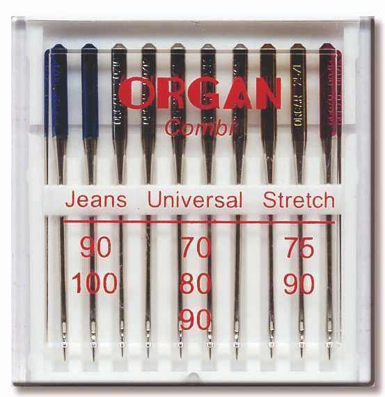 Igły do maszyn do szycia Organ Combi Stretch, jeans Uniwersalne różne