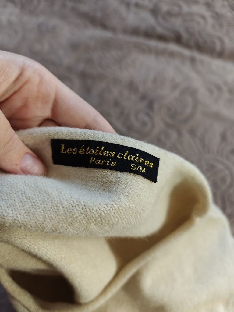 Sweter wełniany wełna merino kaszmir kremowy śmietankowy kryształki M