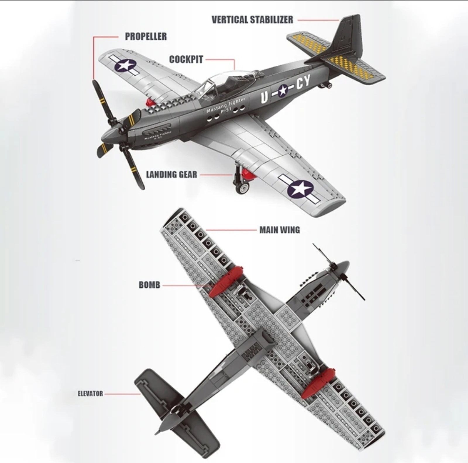 Конструктор самолет Mustang 2  боевой военный истребитель 258шт LEGO