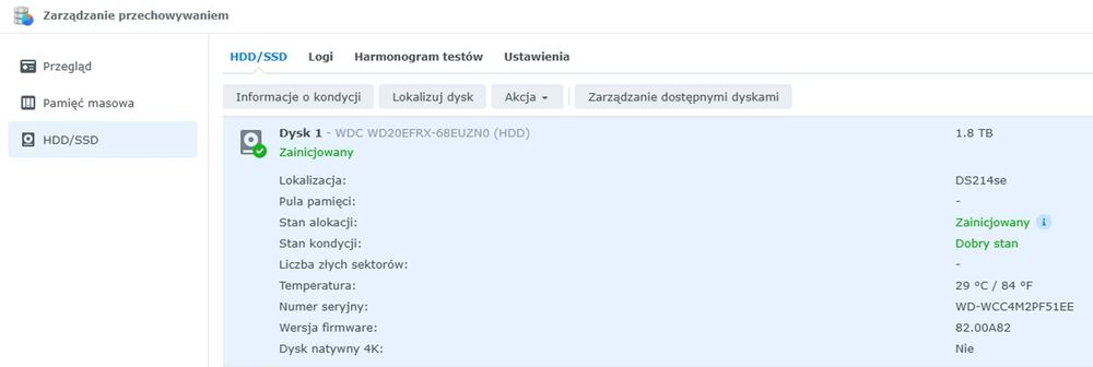 DiskStation Synology DS214se + dysk 2TB