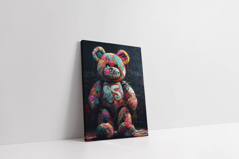 Obraz na płótnie "Grafitti Miś" 30x40 cm - nowoczesna sztuka do wnętrz