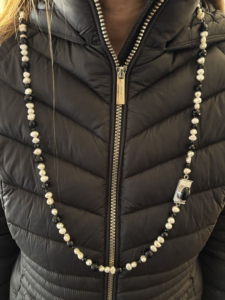 Colar Prata Onix e Perola