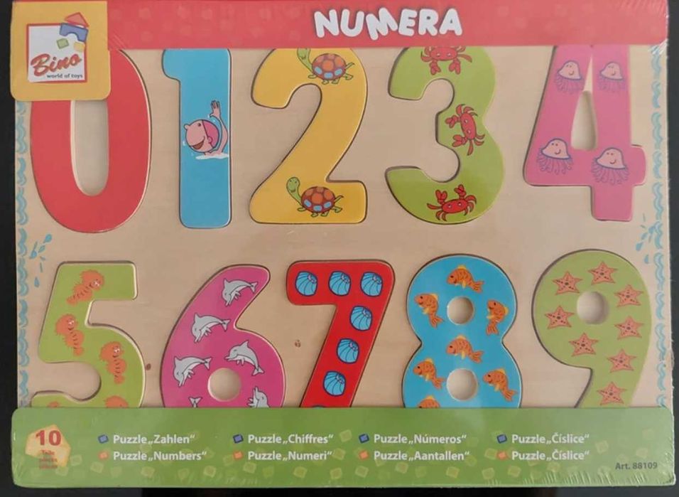 Puzzle de madeira com números, BINO World of toys, NOVO, selado.