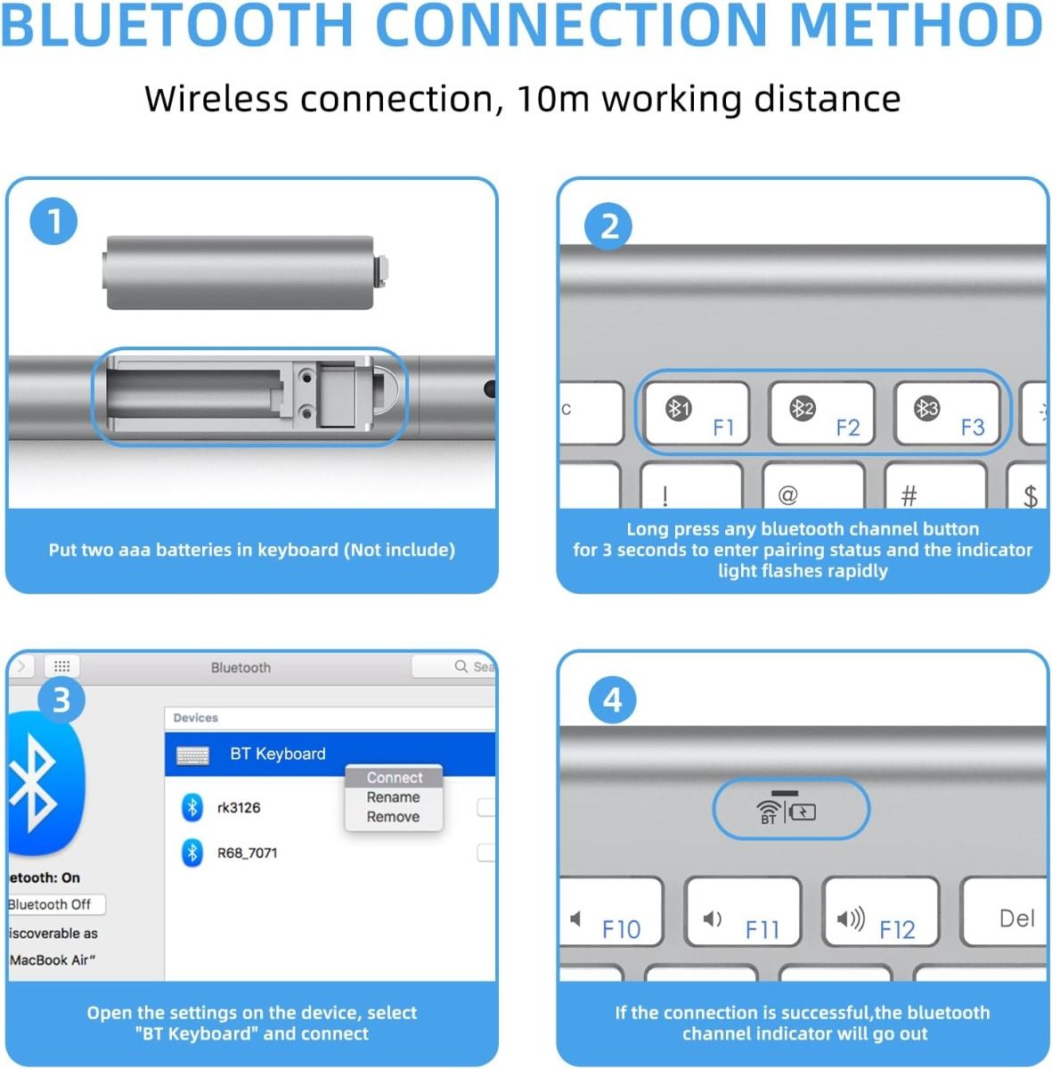 Pinkcat K116 Klawiatura Bezprzewodowa Bluetooth + 2,4Ghz Srebrna