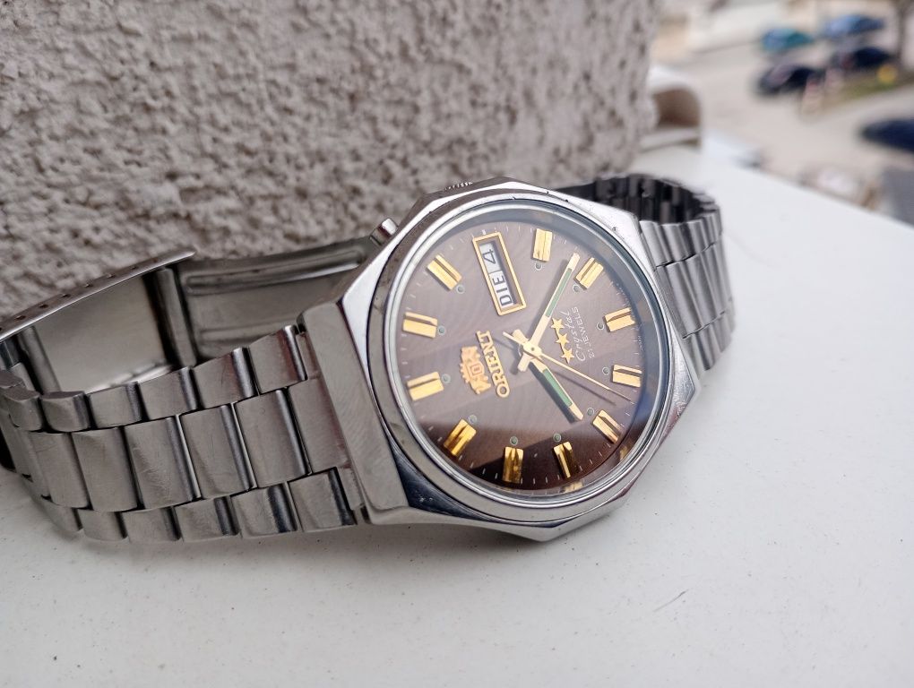 Piękny brunatny zegarek orient crystal lata 80 ni seiko citizen tissot