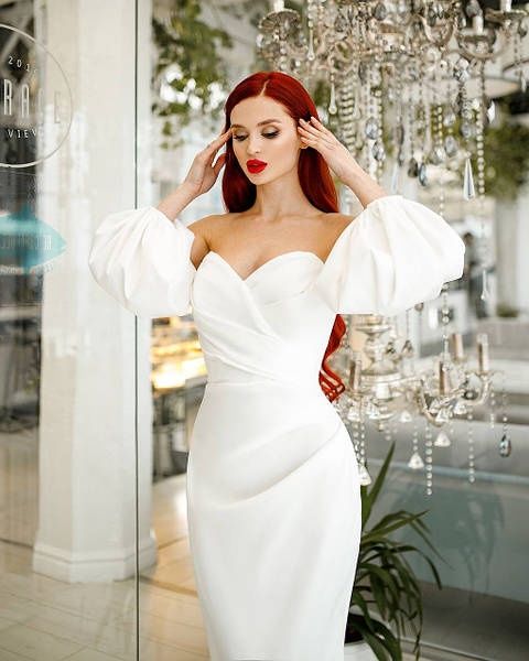 Шикарна біла сукня L- XL, белое платье миди с пышным рукавом фонариком