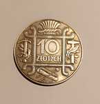 Moneta próbna 10 złotych z 1934 roku, znana jako "Klamry".