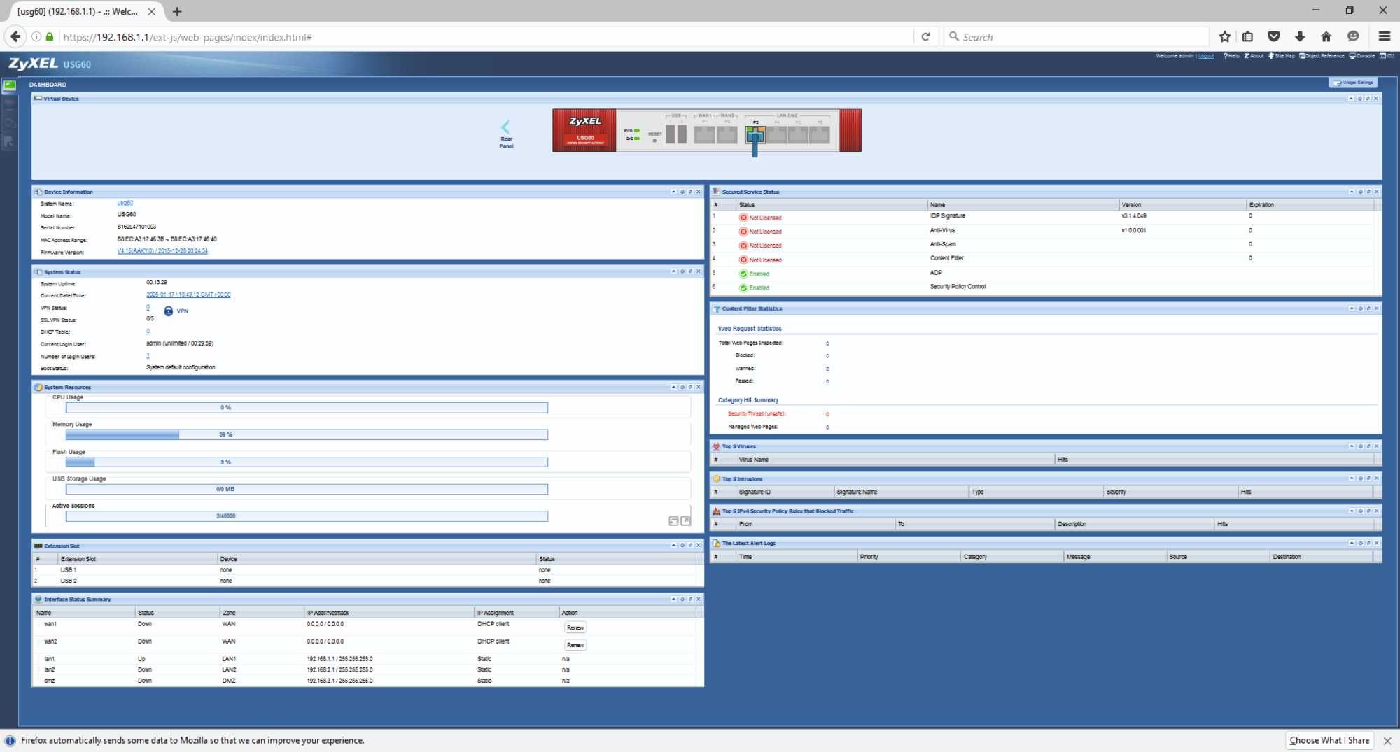 Firewall ZYXEL USG60 (4xLAN 2xWAN 2xUsb 1000Mbps)