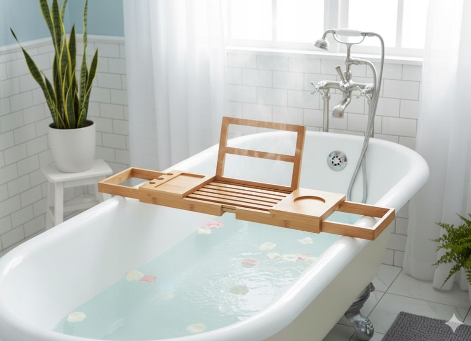 Bambusowa Półka Na Wannę Łazienkowy Organizer Regulowana Taca