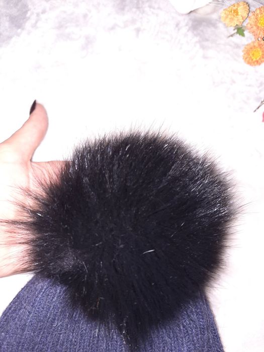 Шапочка з натуральною шерстю,темно-синя