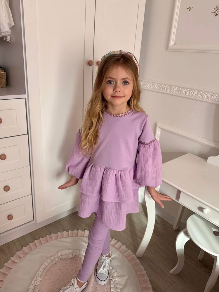 La Mia Baby Clothes tuniko-sukienka tunika muślin fiolet lila 128 cm