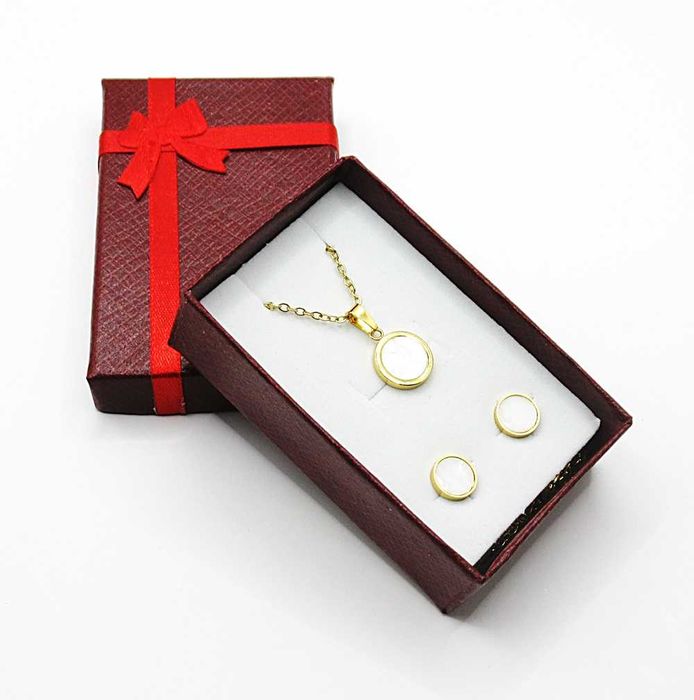 Komplet biżuterii stal chirurgiczna perłowe oczka pudełko święta ZZ3