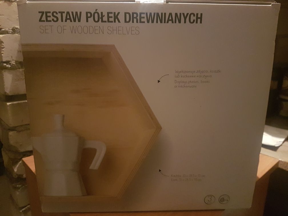 Półki drewniane heksagonalne 3 szt.