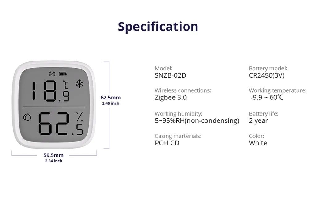 SONOFF SNZB-02D беспроводной зигби датчик температуры и влажности