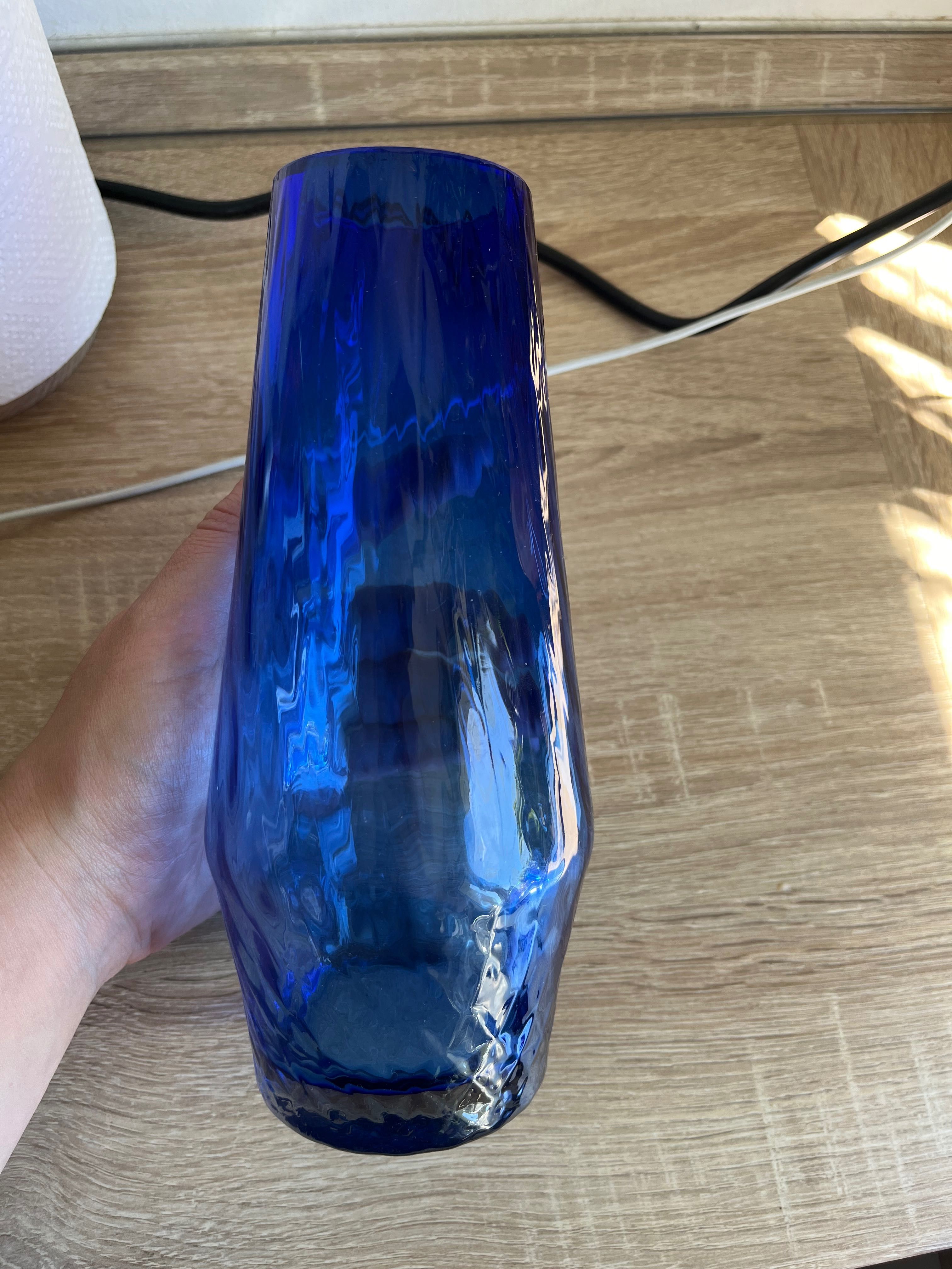 Szklana misa miska patera na owoce PRL wazon kobaltowy szkło stare
