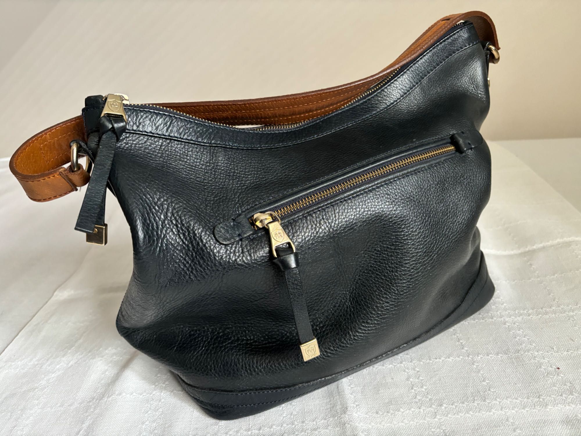 Torba skórzana granatowa Massimo Dutti