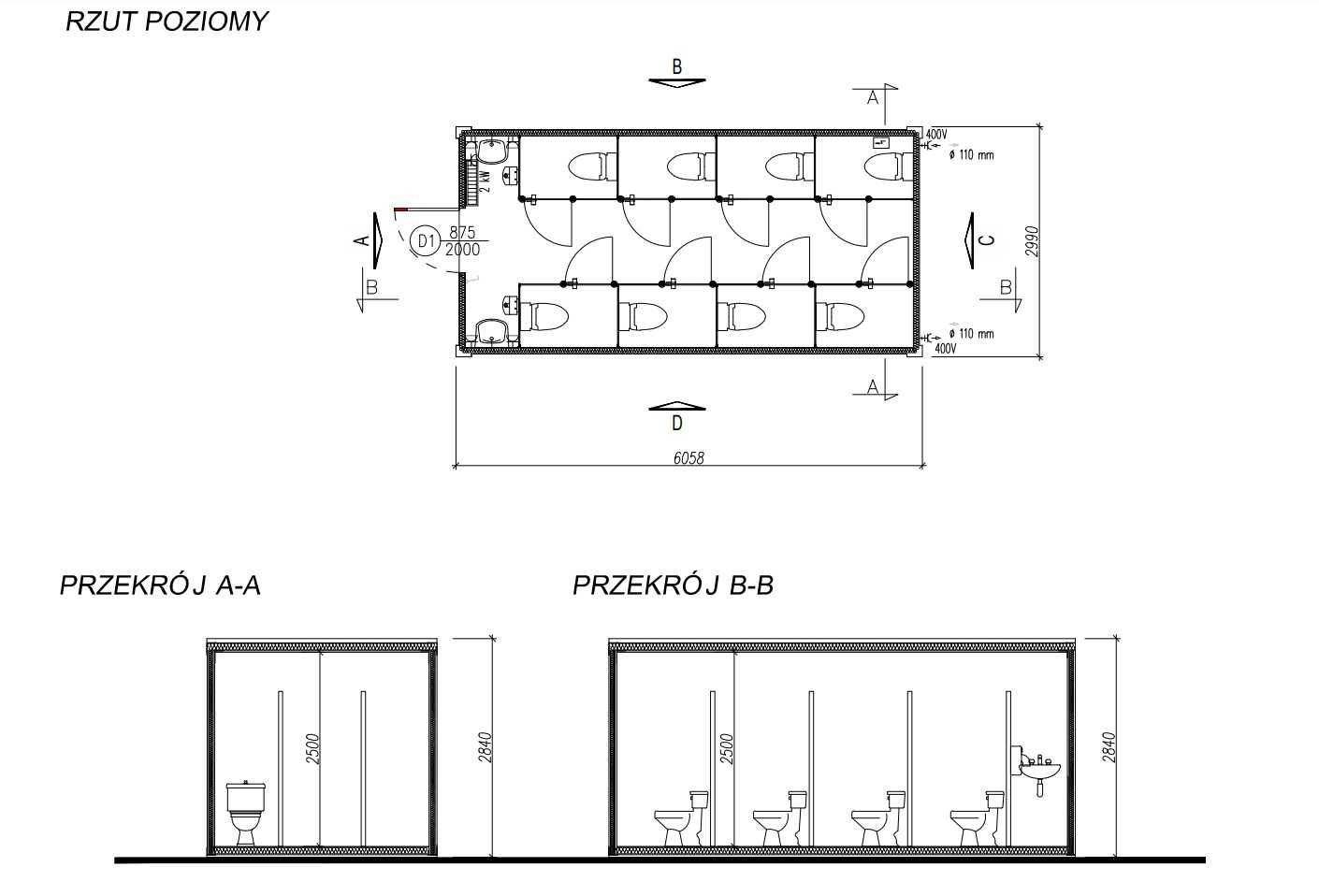 Kontener sanitarny toaletowy prysznicowy biurowy magazynowy stróżówka
