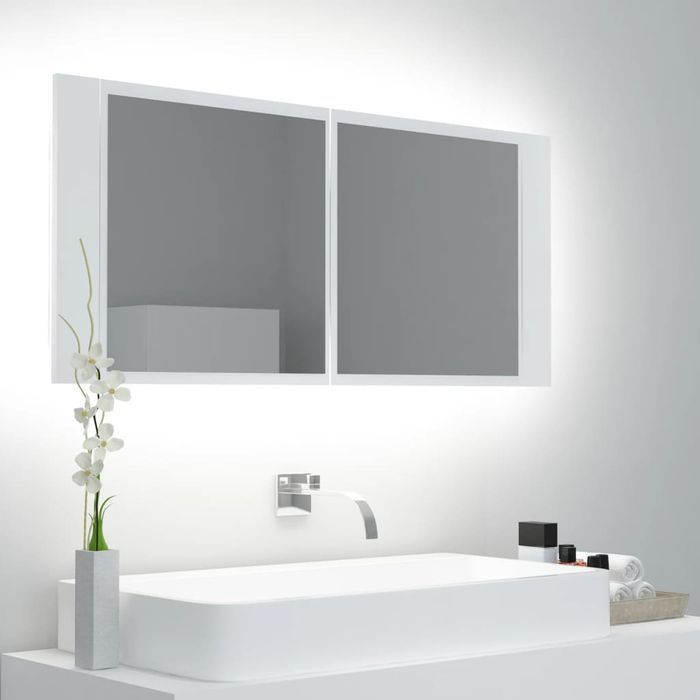Vidaxl Szafka Łazienkowa Z Lustrem I Led, Biała, 100X12X45 Cm, Akryl