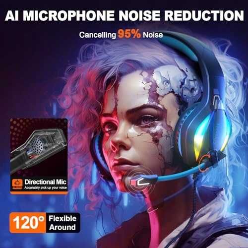 Słuchawki nauszne niebiesko-czarne do PS4/PC/Xbox,PS5 z mikrofonem