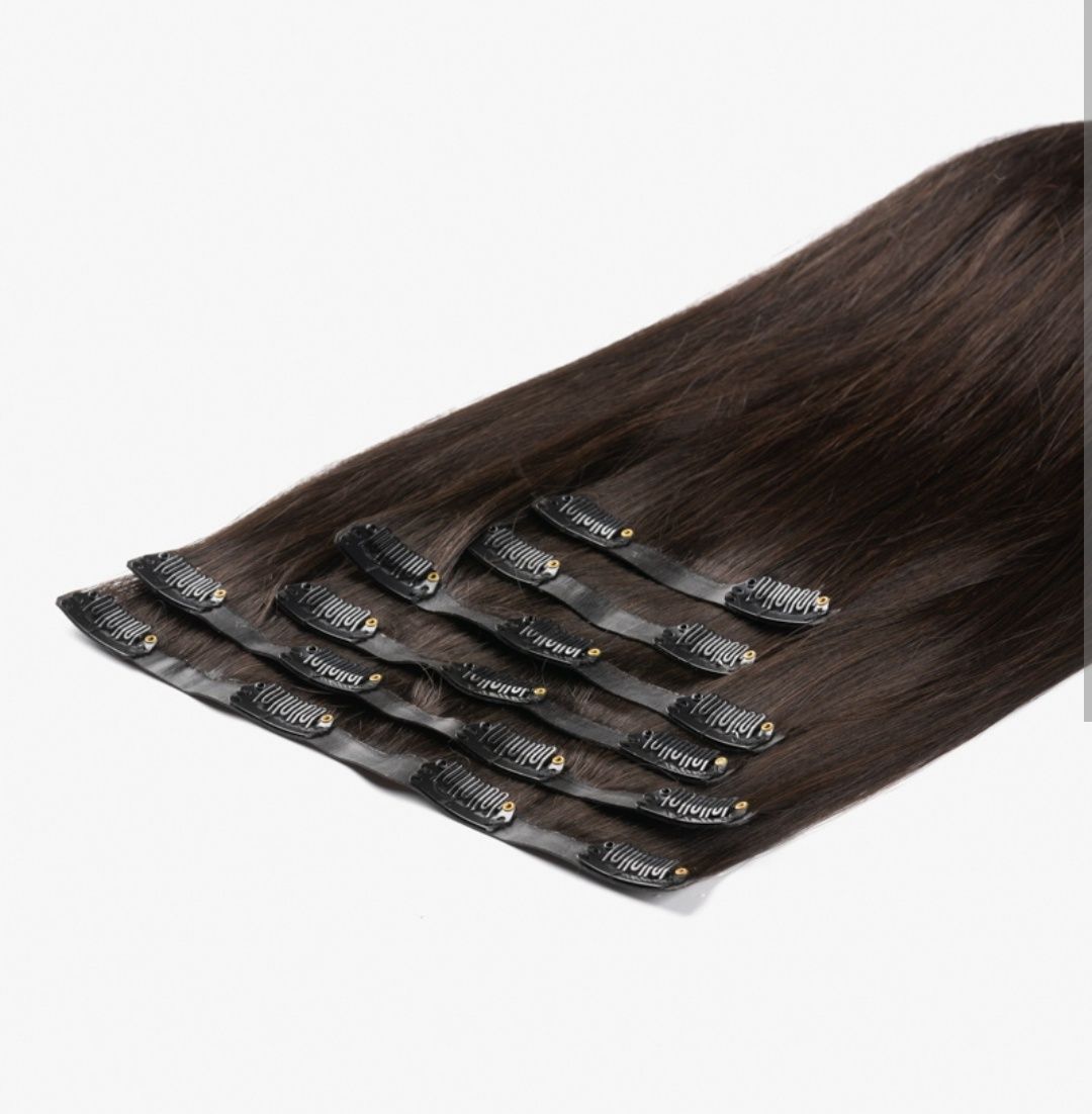 Włosy clip in brąz 8 taśm 200 g 60 cm