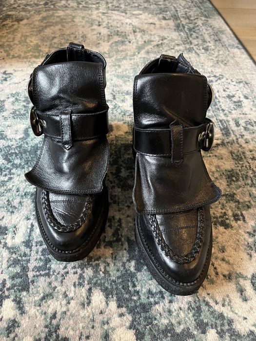 Botki na platformie buty workery z klamrami Zara 36