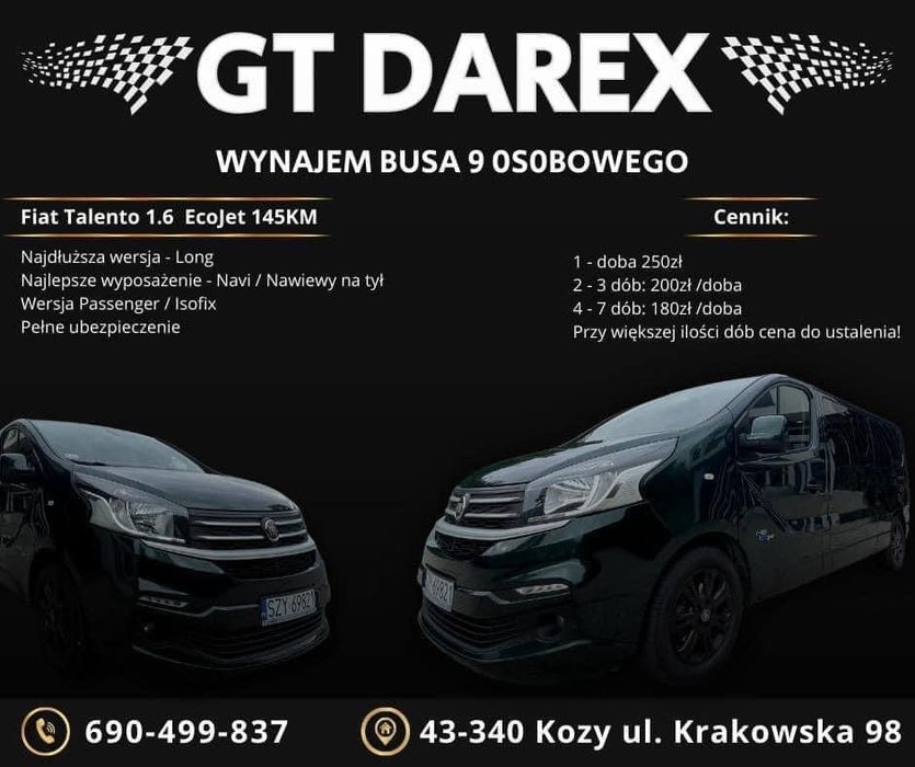 Bus na wynajem wersja LONG 9os. Od 200zł