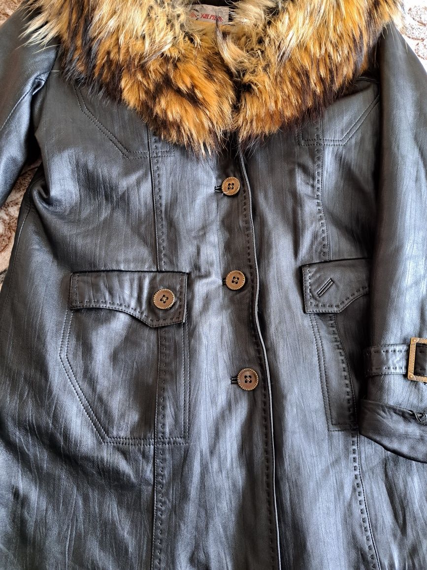 Шкіряна чорна  куртка ,осінь-зима, 5xl розмір