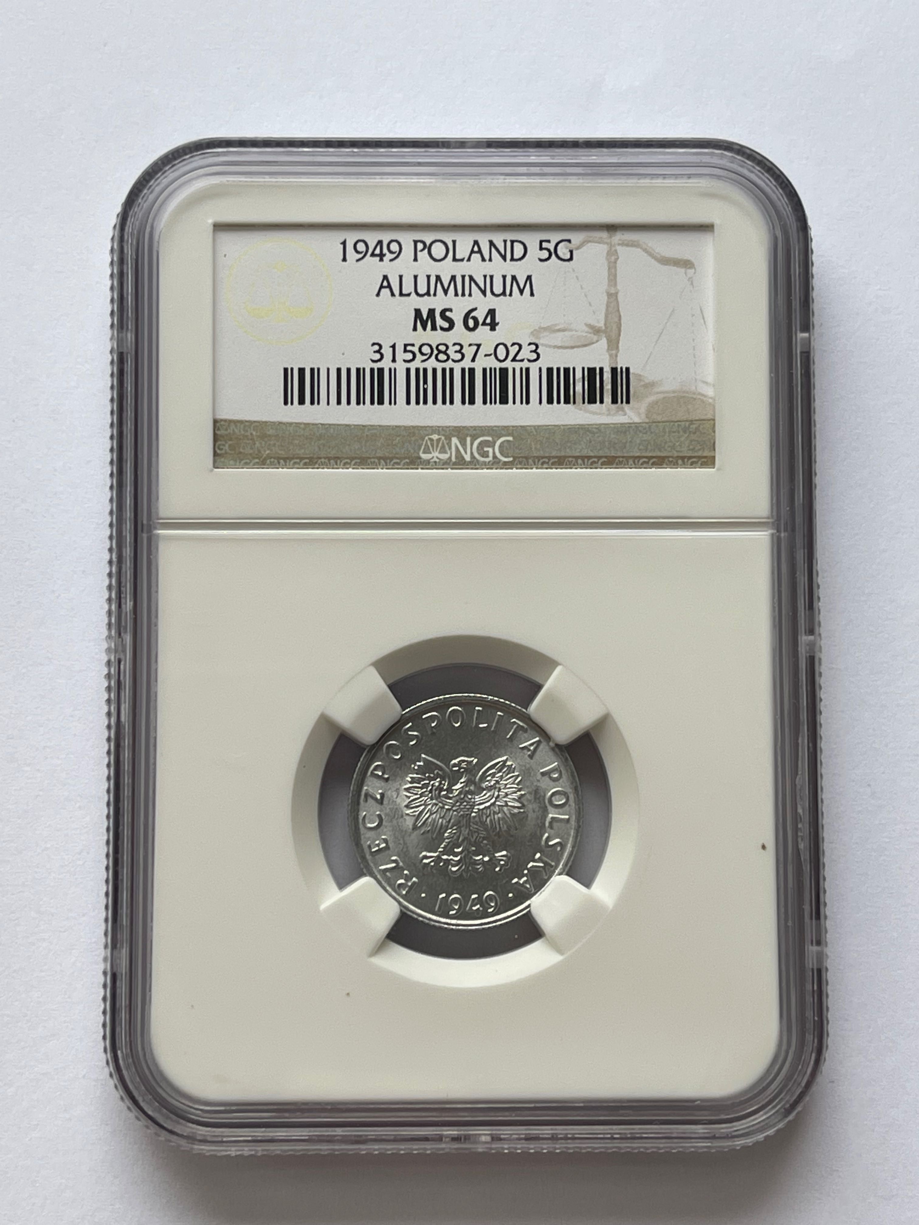 5 groszy 1949 Aluminium NGC MS64 stary grading