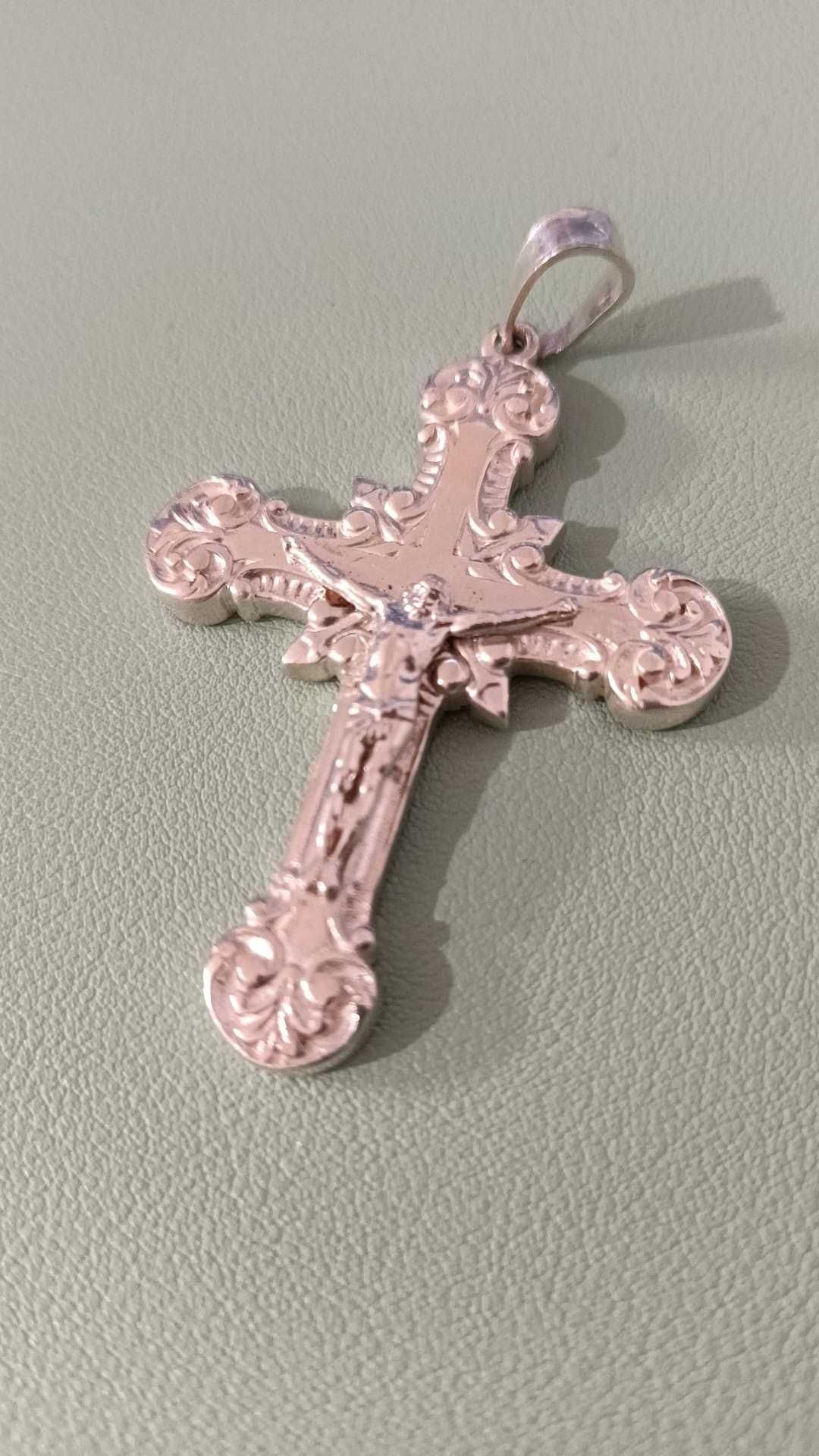 Duży srebrny krzyż męski, krzyżyk srebrny męski srebro 925, 27g, 7cm