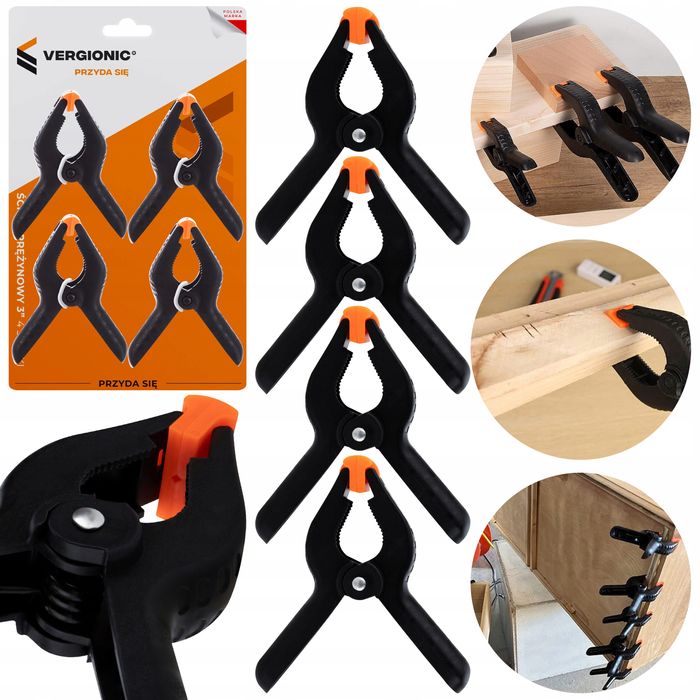Ścisk Sprężynowy 3” 4 Szt. Modelarski, Stolarski, Klamerka Vergionic