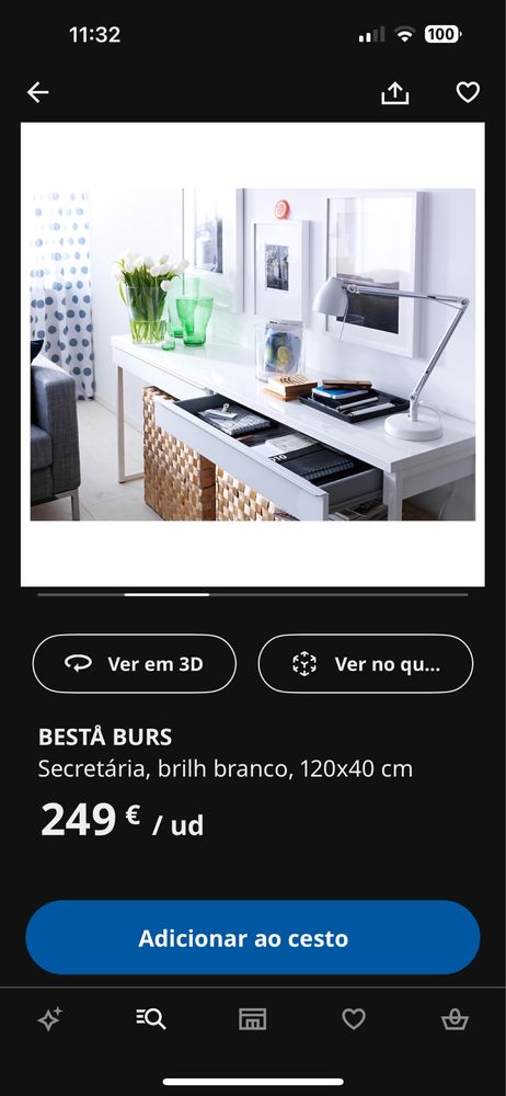 Secretária branca do IKEA Bestâ Burs 120x40 cm