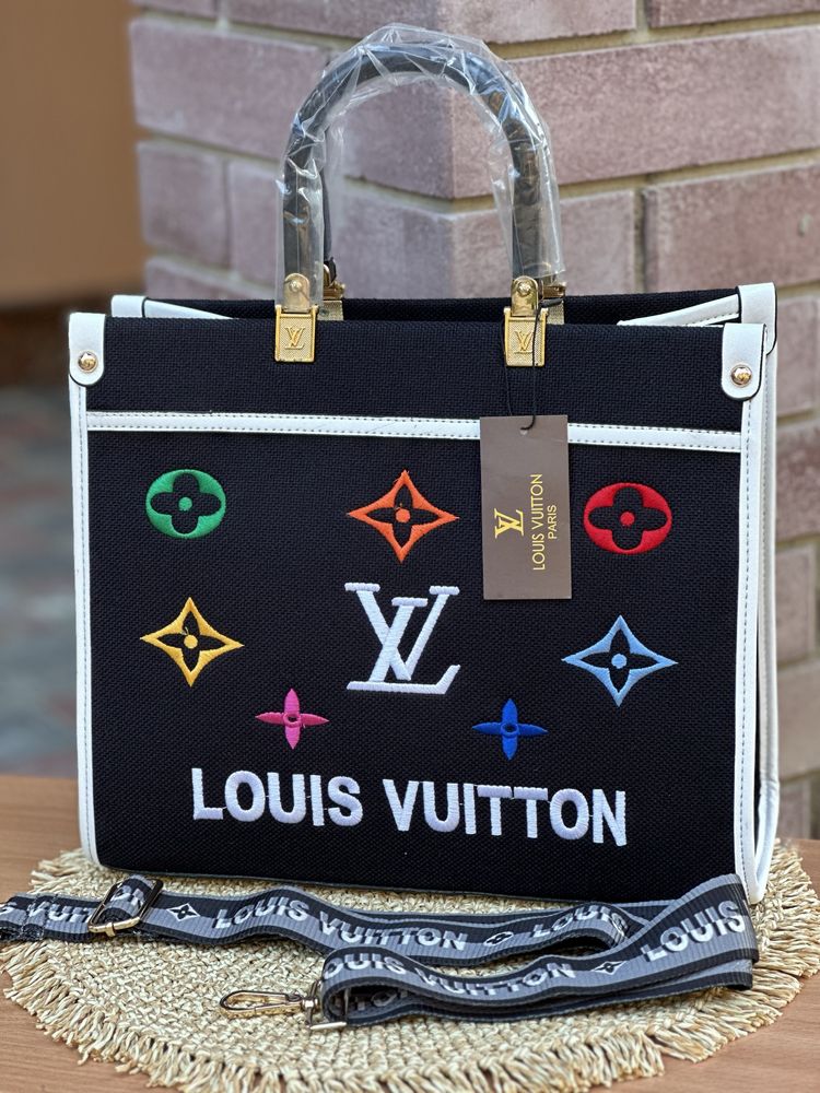 Чорна сумка Луї Вітон, сіра сумка шопер Louis Vuitton,сумка Луи шоппер