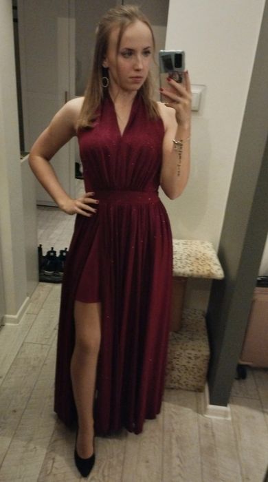 Suknia balowa - burgundowa z brokatem