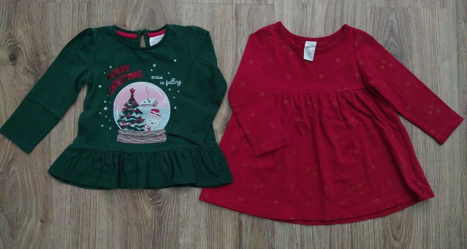 Zestaw 80 H&M bluzka świąteczna butelkowa zieleń czerwona sukienka