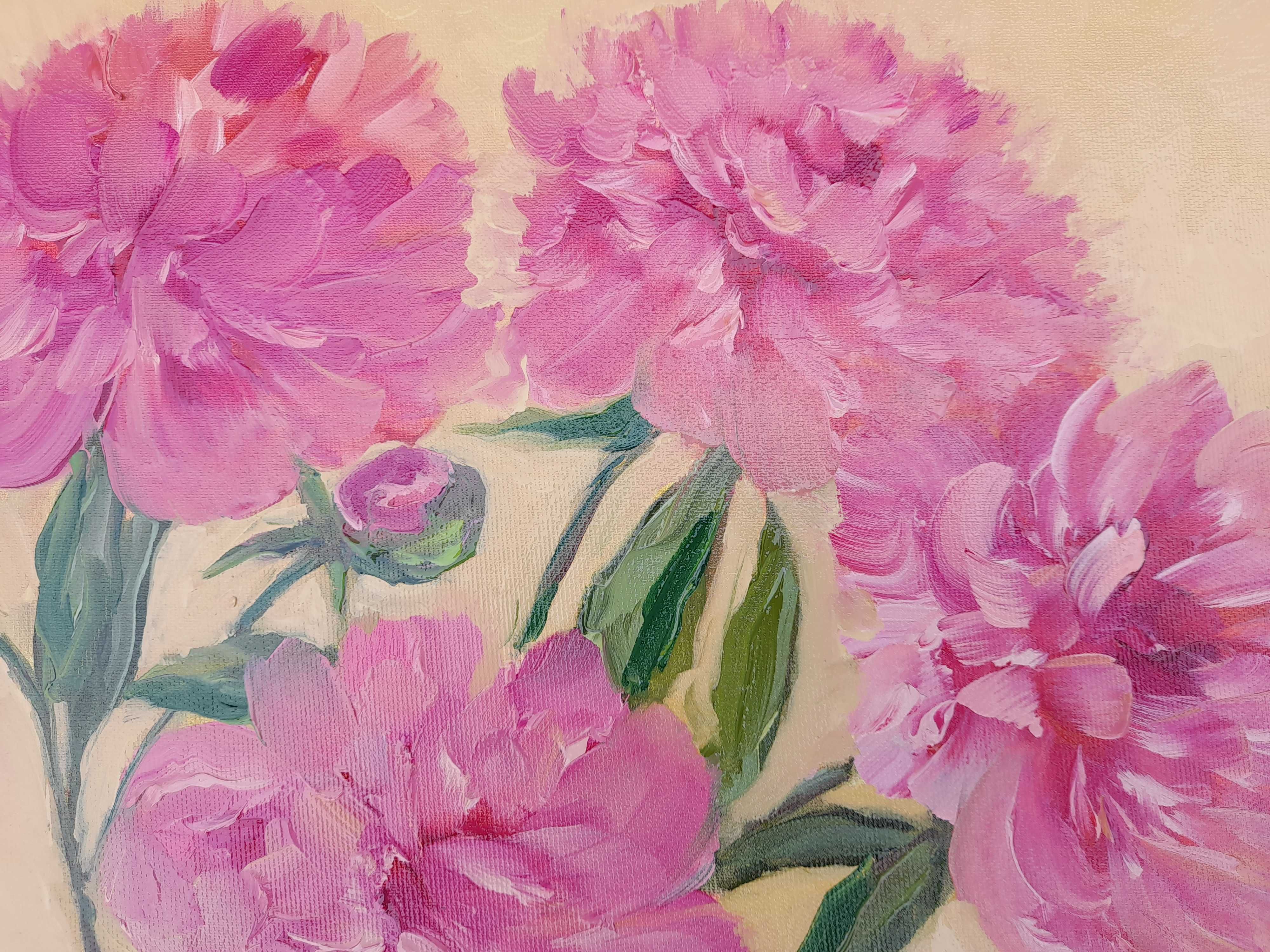 Картина "букет рожевих півоній", полотно, олія