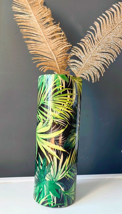 Wysoki wazon liście boho loft + 3 złote liście palmy