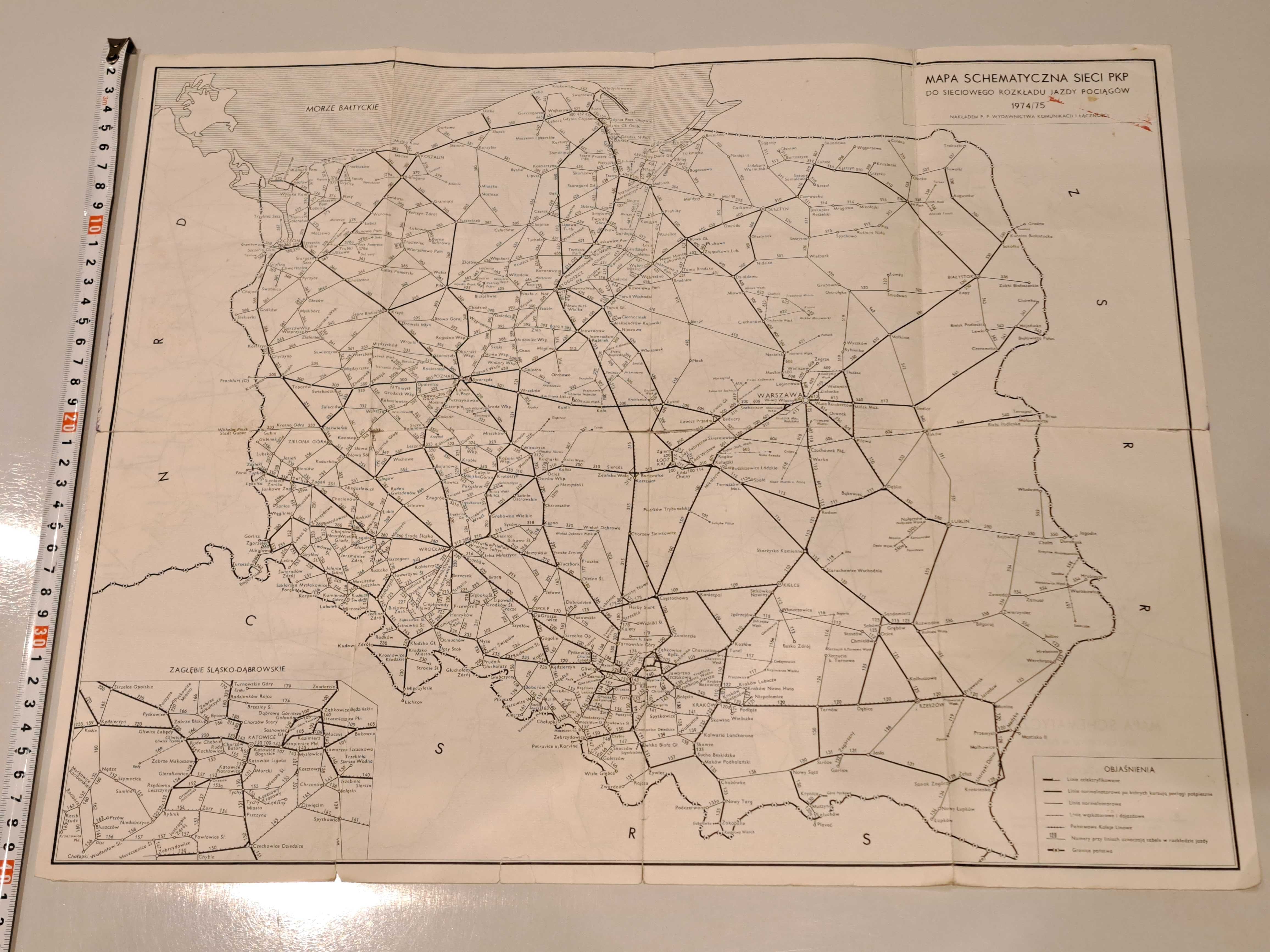 PRL 1974/75 Mapa PKP Mapa schematyczna sieci kolejowej Europa i Polska