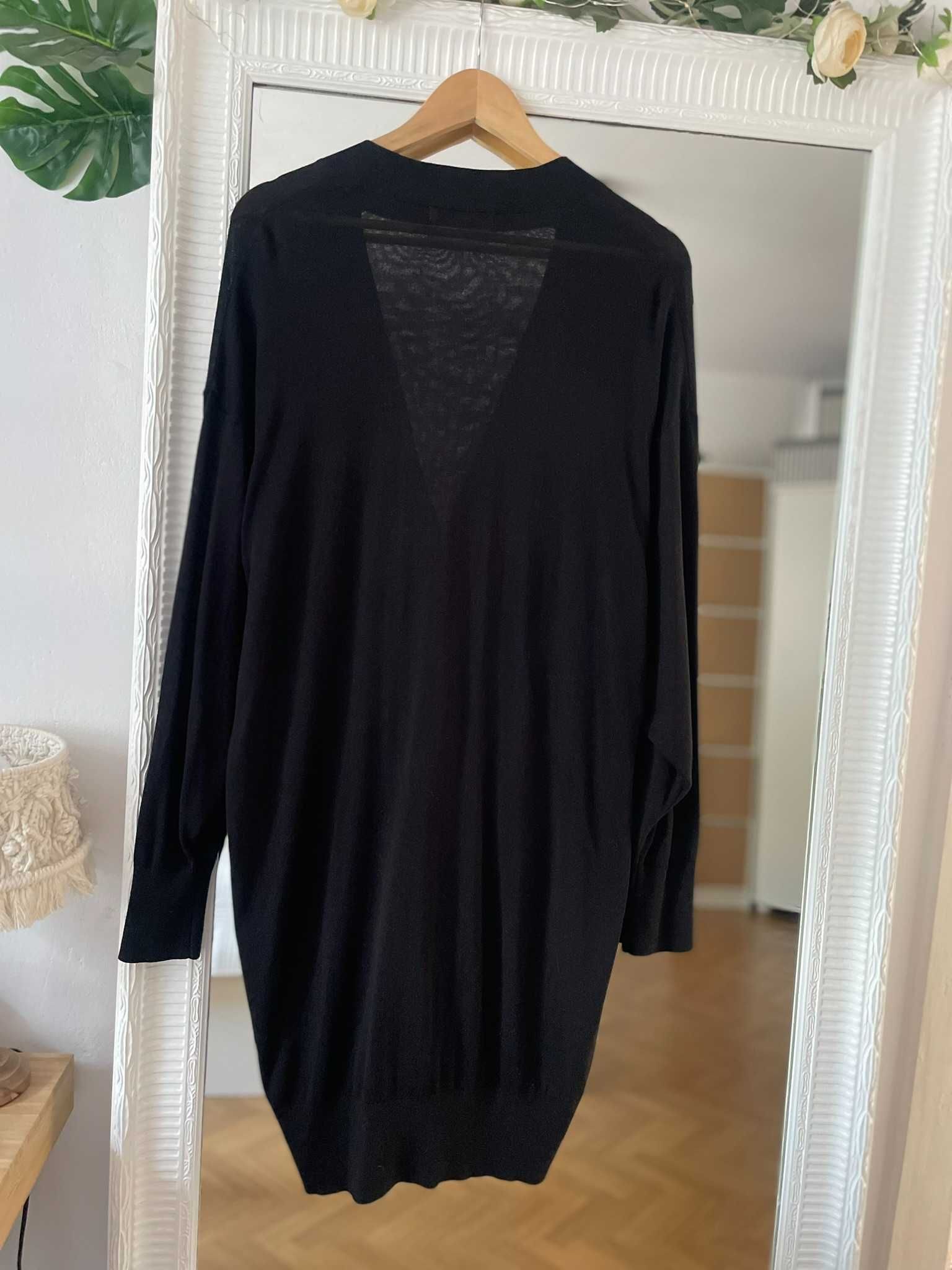 Zara kardigan czarny sweter długi cienki kieszenie wiskoza S 36 M 38