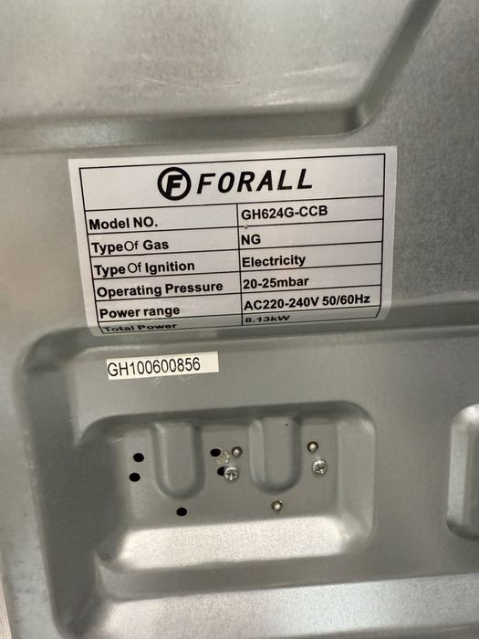 Варильня поверхня газова FORALL на 4 конфорки чорна