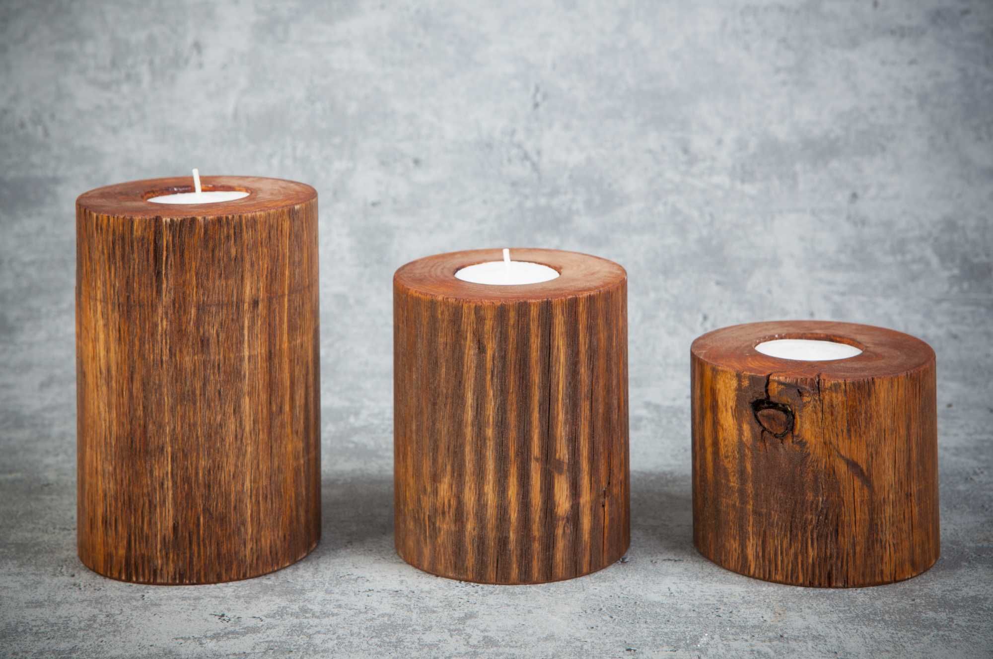 Zestaw rustykalnych świeczników tealight. Hand made