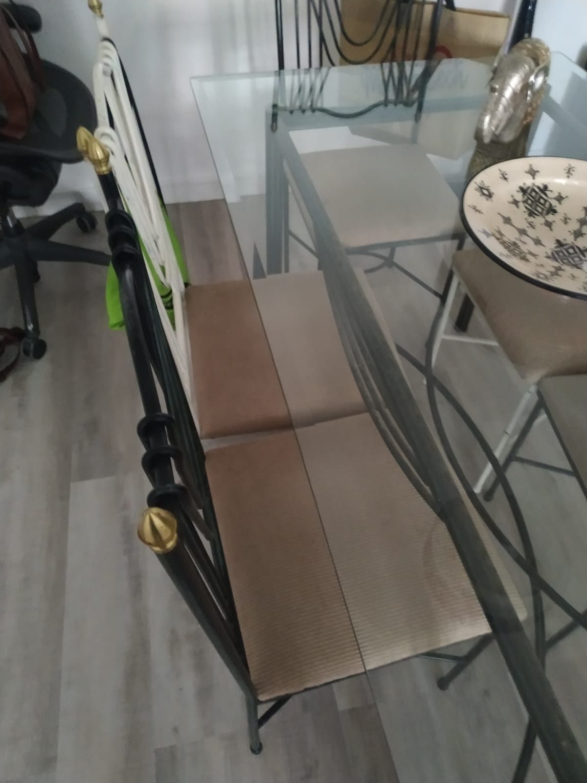 Mesa & cadeiras ferro forjado sala jantar