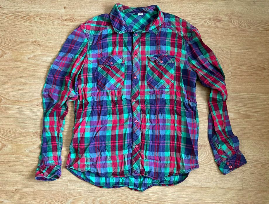 Camisa Flanela Axadrezada H&M XL Verde Vermelho Roxo