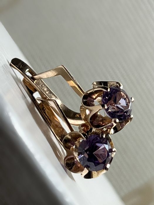 Золотые серьги СССР с александритом.Золоті сережки  радянські